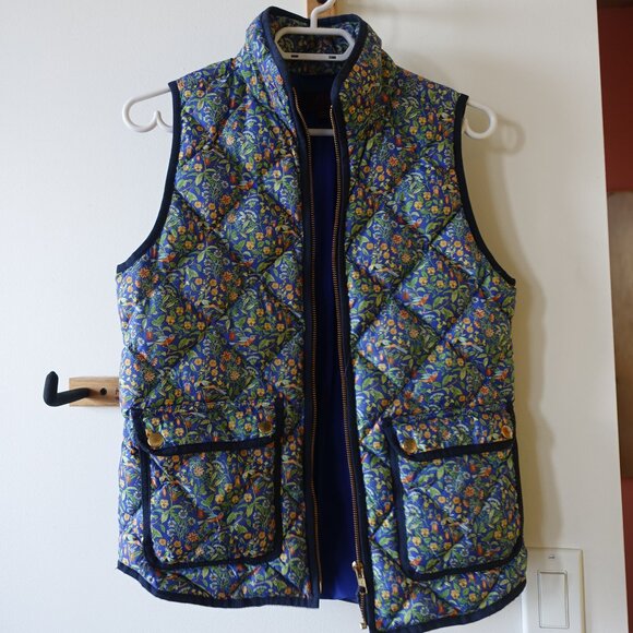 J. CREW Liberty of London Catesby Floral Birds Puffer Excursion Vest 0 XS G7550 - Picture 6 of 14